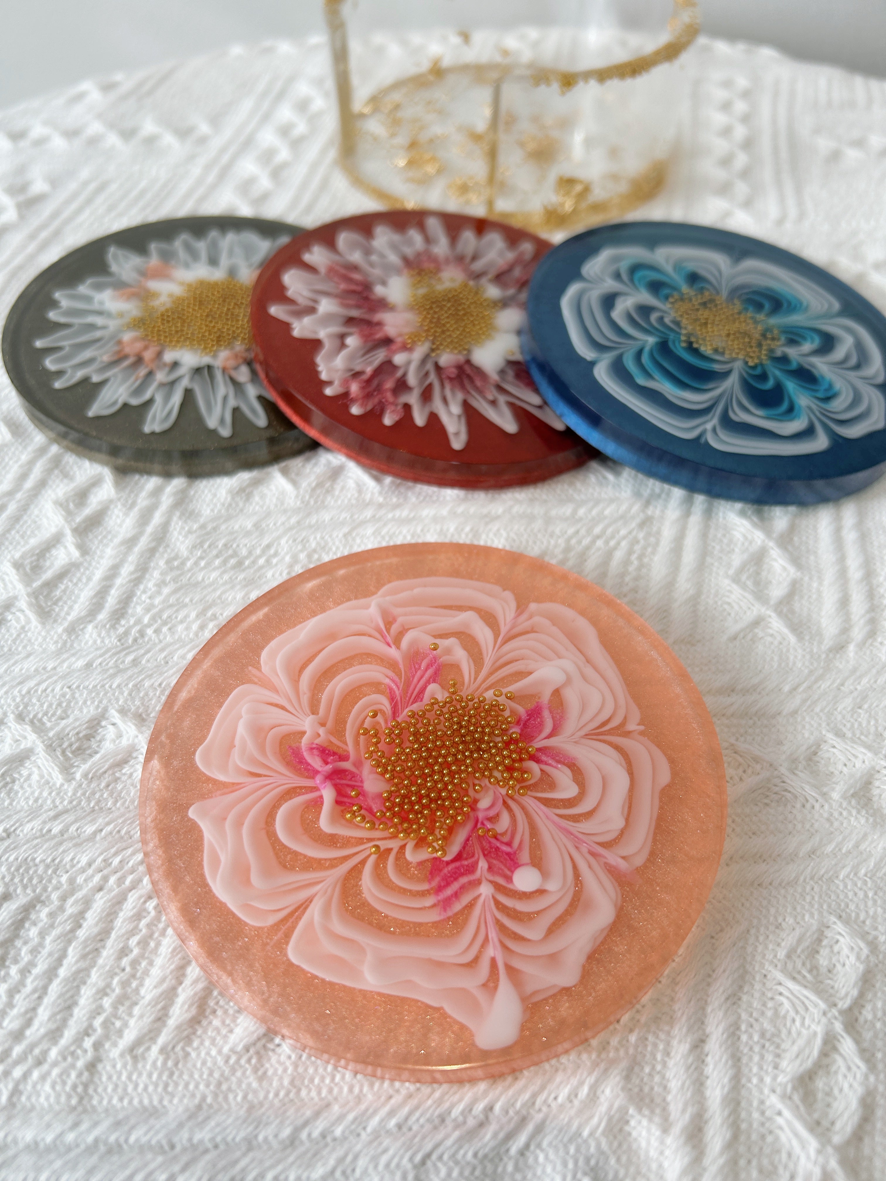 【Blooming Beauty】Handmade Resin Coaster Set (set of 5)