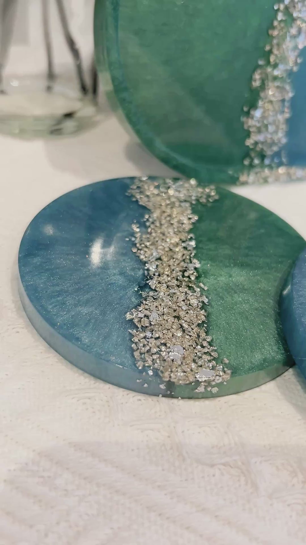 【Crystal Glow】Handmade Resin Coaster & Trinket Tray (3-piece set)