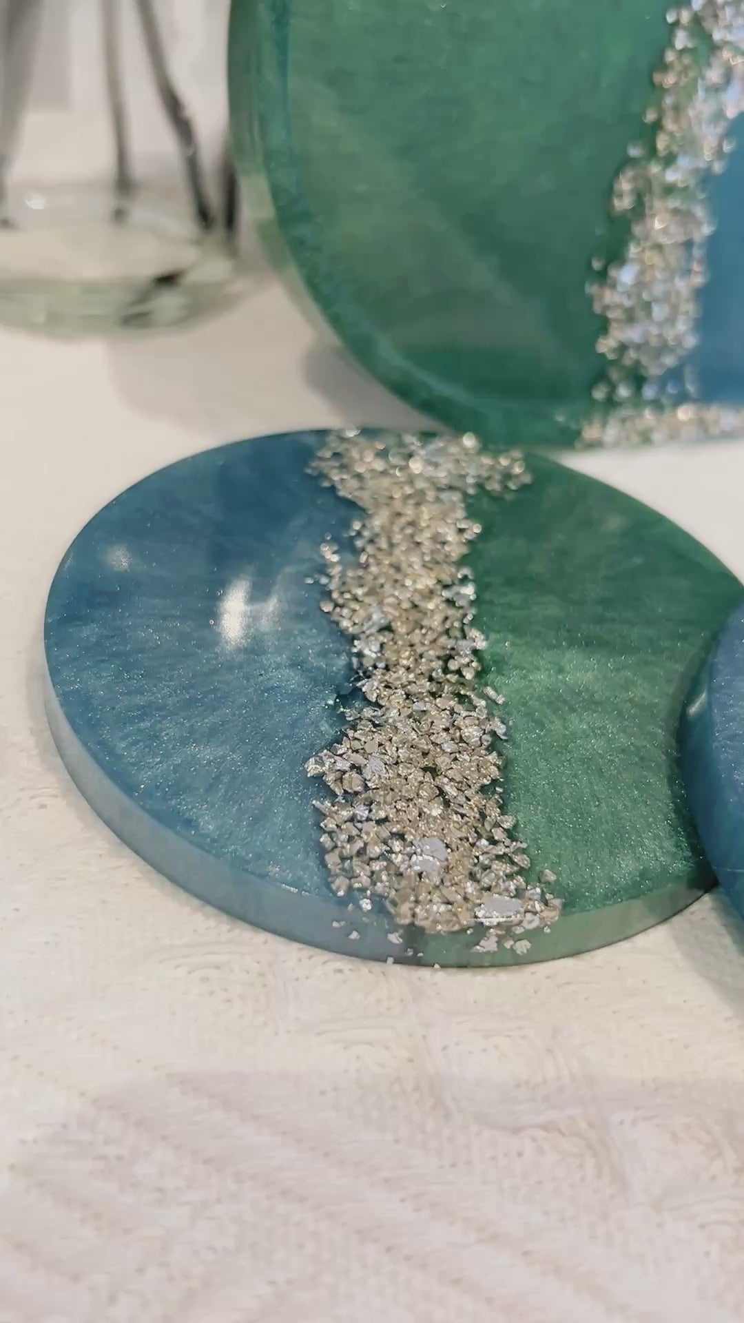 【Crystal Glow】Handmade Resin Coaster & Trinket Tray (3-piece set)