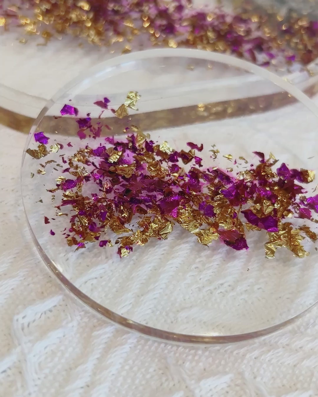 【Golden Elegance】Handmade Resin Coaster & Trinket Tray (2-piece set)